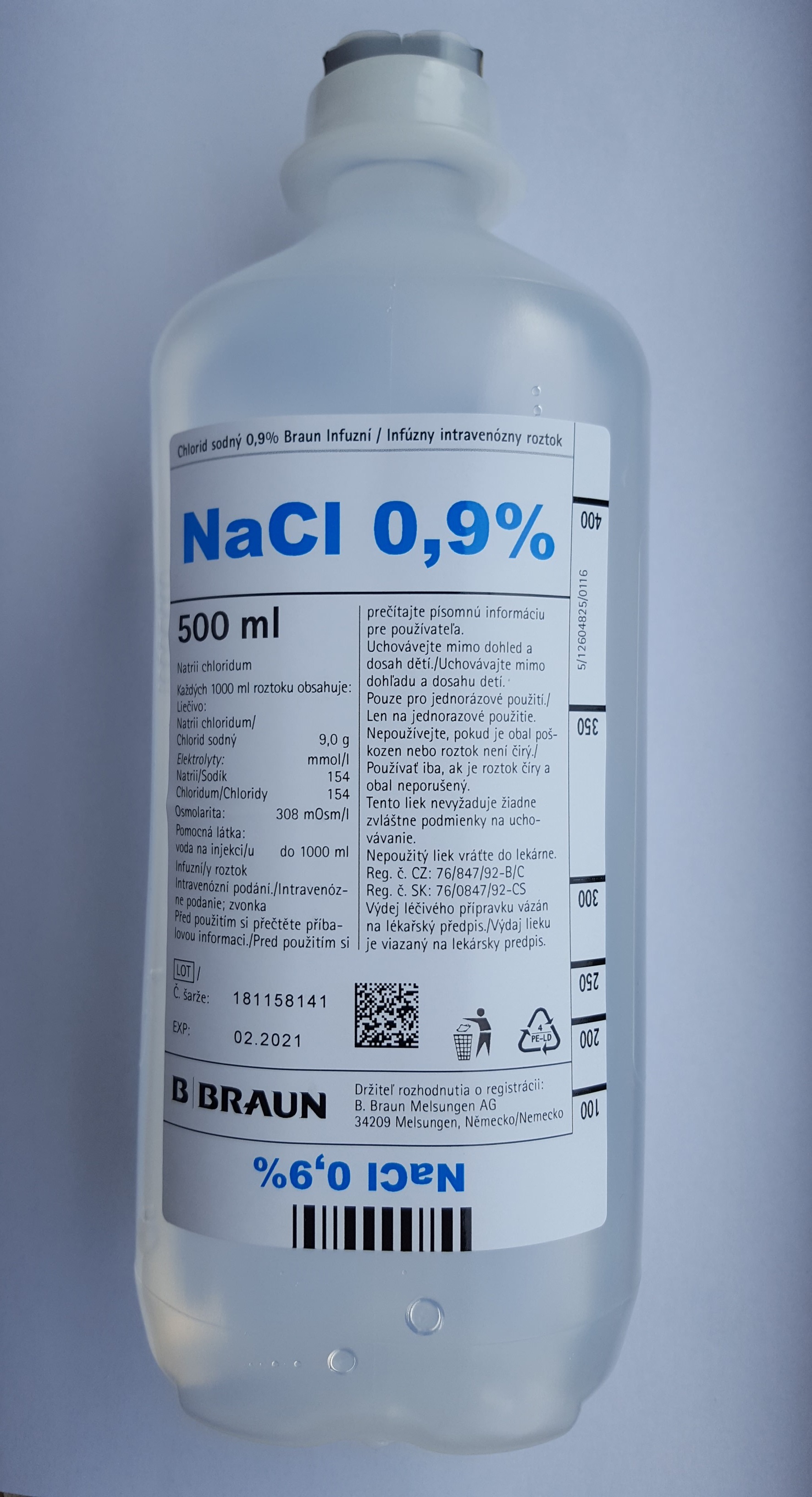 Medical saline solution IV bag