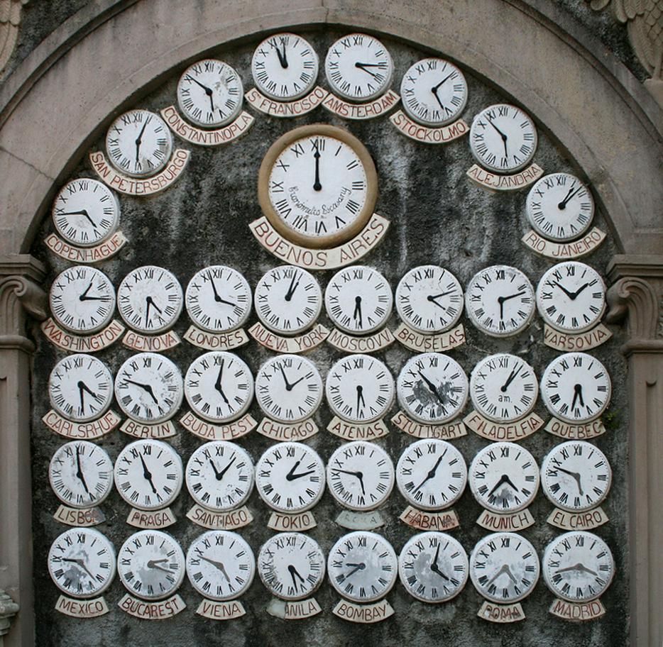 Multiple clocks showing different time zones